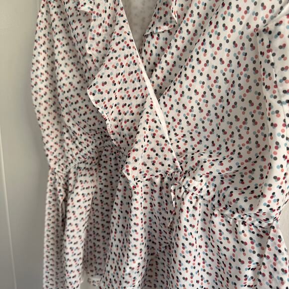 MAX STUDIO Sleeveless Ruffle Tie V Neck Lined Polka Dot Eclectic Business XL Top - Picture 6 of 7